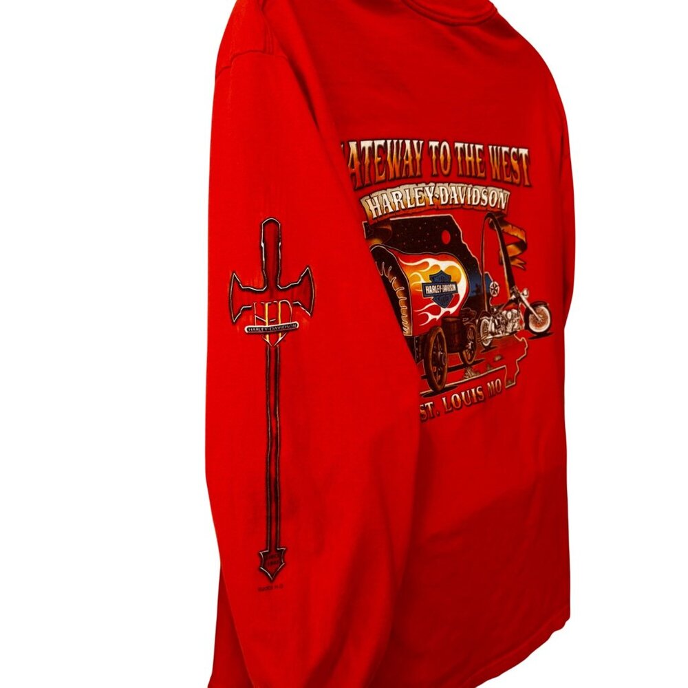 Harley-Davidson Orange Long Sleeve Graphic Shirt XL St. Louis MO Vintage - Picture 4 of 8